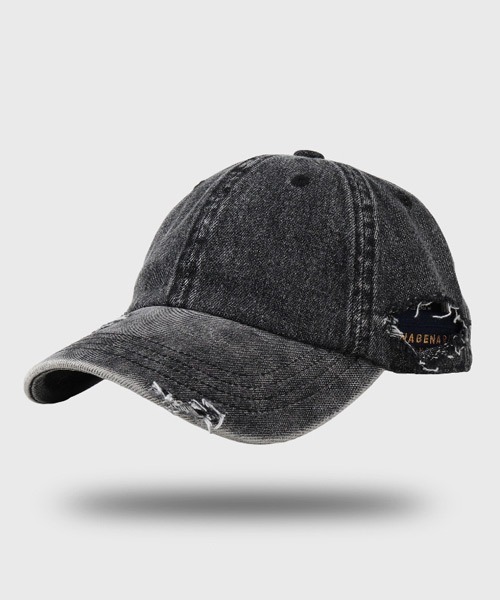 ワンポイント刺繍ロゴダメージ加工デニムベースボールキャップ