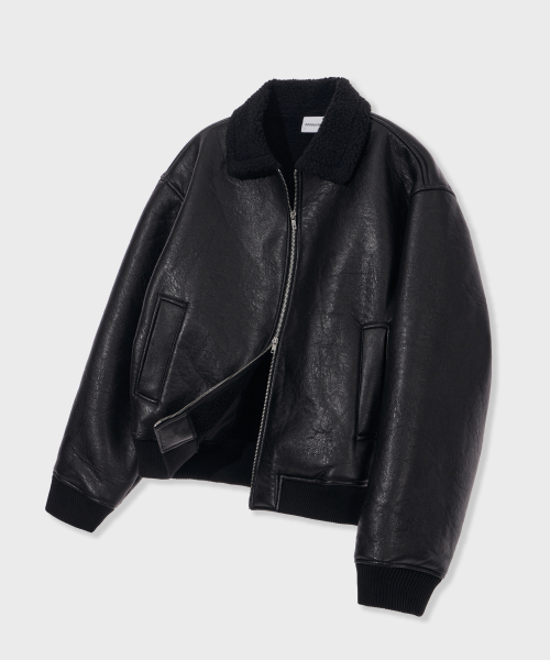 ヴィンテージムートンバイカージャケットブラック（ムートンコート