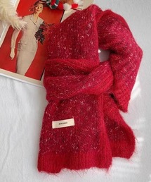 レディースのマフラー（レッド/赤色系・ワンポイント）ファッション