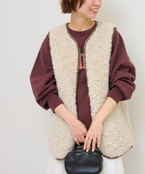 WEB限定追加》シープフェイクファージップベスト（その他アウター