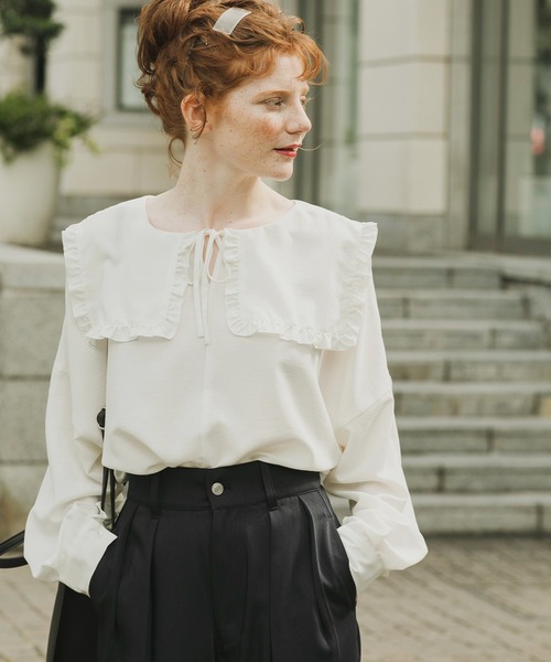 ボリュームスリーブ 2way フリルビッグカラーブラウス（シャツ