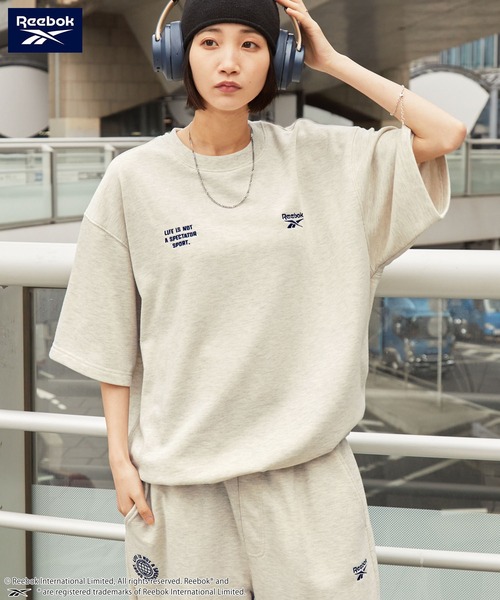 Reebok/リーボック 別注 セットアップ ダブルロゴ刺繍 ドロスト半袖