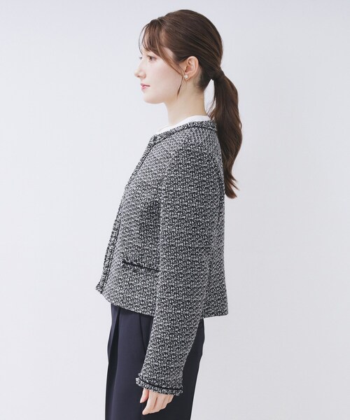 ≪通勤・セレモニー/セットアップ対応≫ノーカラーツイードジャケット