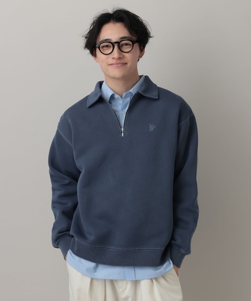 Pigment Half Zip Polo Sweat /ピグメント加工ダンボールハーフジップ
