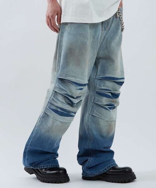 セール】グラデーション タック デニムパンツ（デニムパンツ