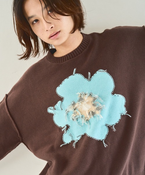inside out flower motif cotton sweater / インサイドアウトインター