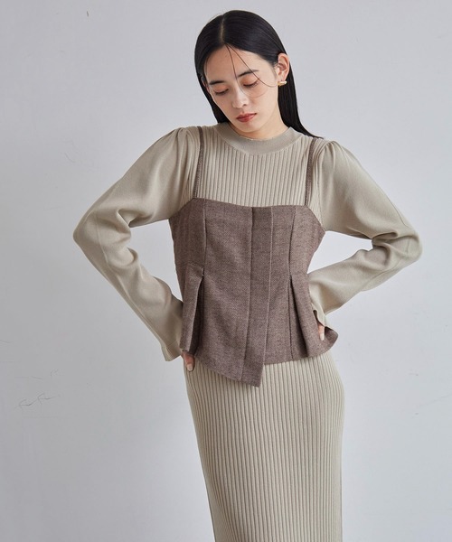 セール】【SET】ビスチェセット裾ミニフリルリブニットワンピース