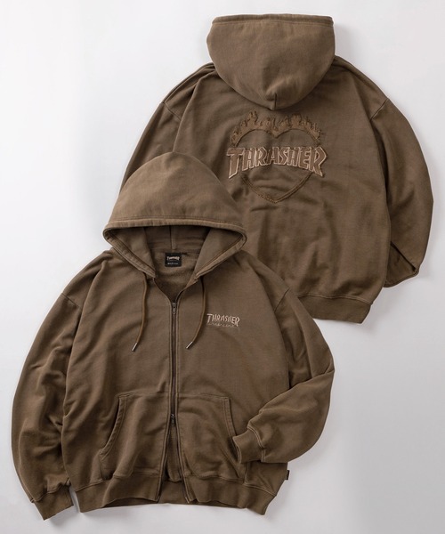 70】【THRASHER/スラッシャー】ハートロゴ ピグメント加工 ダブル