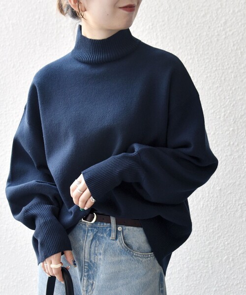 SHIPS any:〈洗濯機可能〉ハイネック ボリュームスリーブ ロングリブ