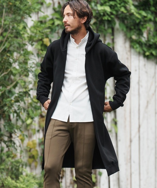 mj10046-Back Shaggy Cardboard Knit Buttonless Hooded Coat コート