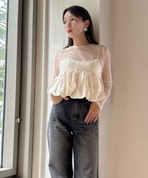 SNIDEL（スナイデル）の「ペプラムキャミ×チュールトップス（シャツ
