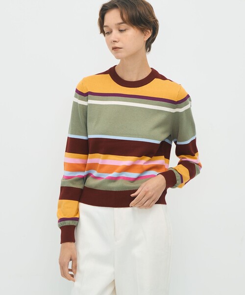 caban（キャバン）の「コットンカシミヤ マルチボーダークルーネック