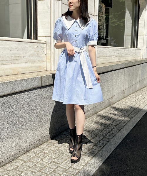 one way（ワンウェイ）の「バイカラーBigカラー半袖ワンピース