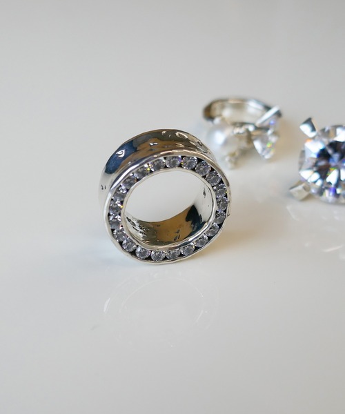 SILVER925サイドジルコニア埋め込みリング/メンズ/レディース（リング