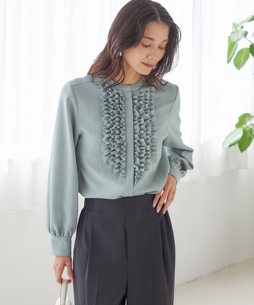 セール】〈洗濯機可能〉ポリエステル カルゼ フリル ブラウス（シャツ