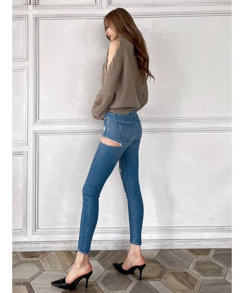 GYDA（ジェイダ）の「ミドルウエストサイドリップドスキニーデニム