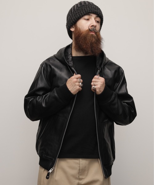 schott（ショット）の「Schott/ショット/LEATHER FULLZIP PARKA/レザー