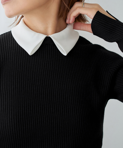 セール】バイカラー 襟RIBホールガーメントプルオーバー（ニット