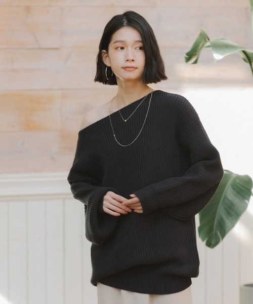 Doux archives（ドゥアルシーヴ）の「片畦ボートネックプルオーバー