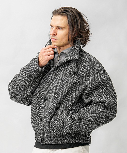 SOMEDIFF】ツイードショート丈ブルゾン メンズ ボックスシルエット