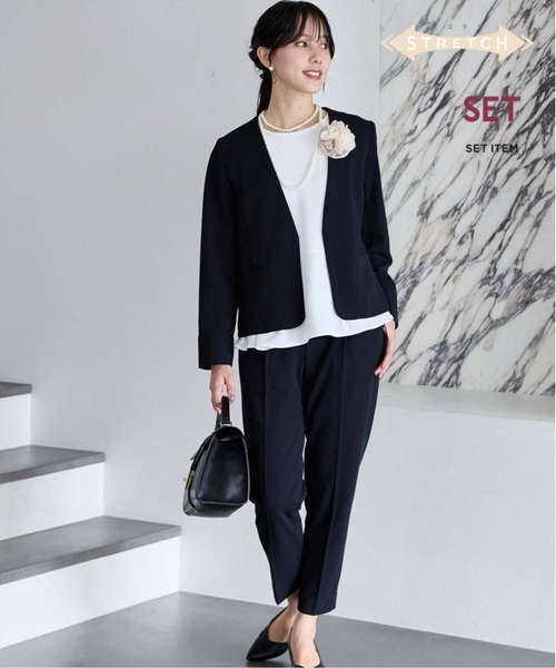 セール】スゴラクストレッチジャケット＊ブラウス＊パンツ3点セット