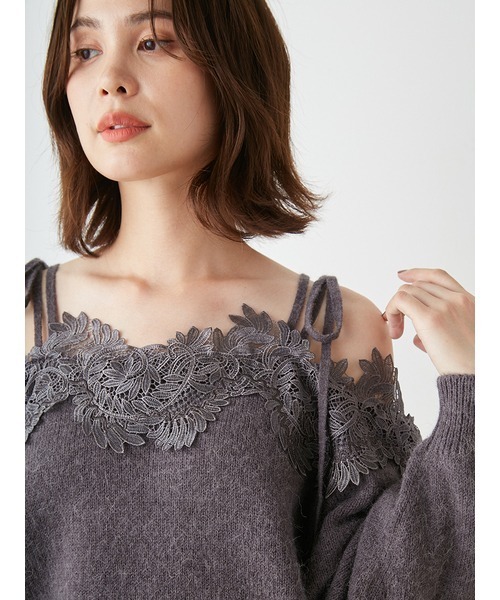 SNIDEL（スナイデル）の「レーストリミングオフショルプルオーバー