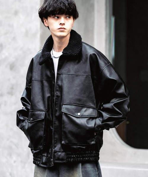 セール】オーバーサイズPUレザー G-1型フライトブルゾン（ライダース