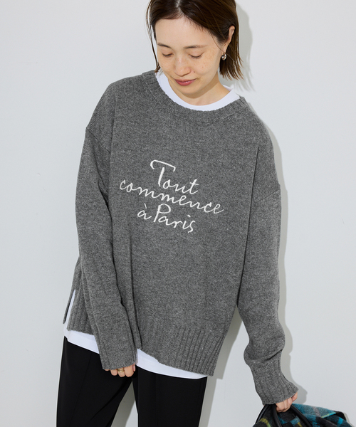 美品】SLOBE IENA Bonjour paris ロゴニット グレー 美品】SLOBE IENA