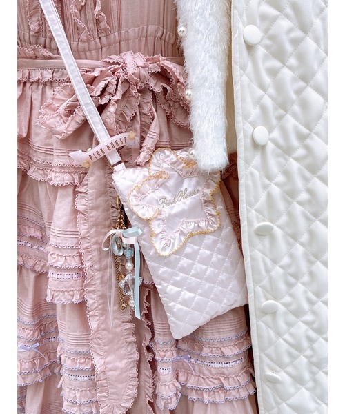 フリルフード付きキルティングロングコート（その他アウター）｜PINK