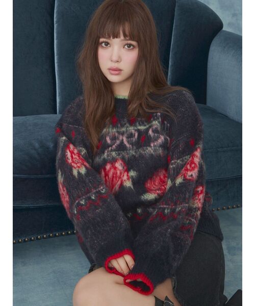 ローズ＆リボンジャガードニット（ニット/セーター）｜CALNAMUR