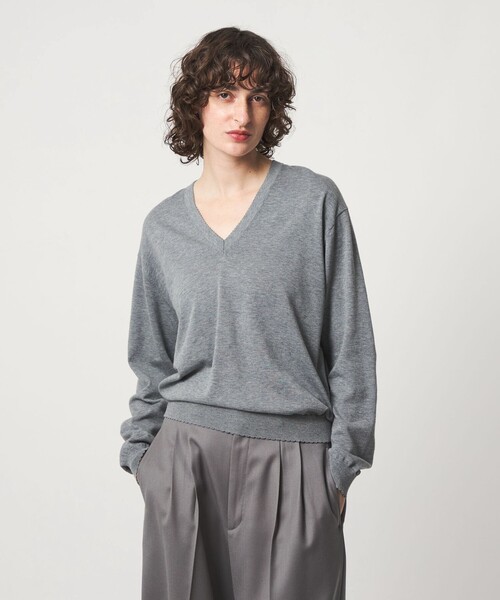 6(ROKU)＞ コットン ピコット Vネック ニット（ニット/セーター）｜6