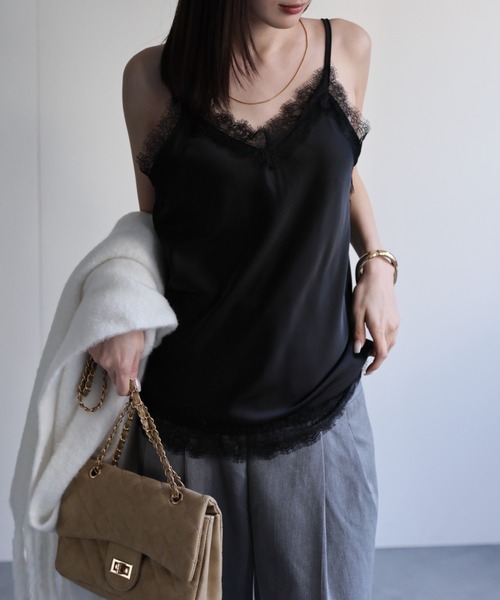 レーストリムサテンキャミソール【動画あり】（キャミソール