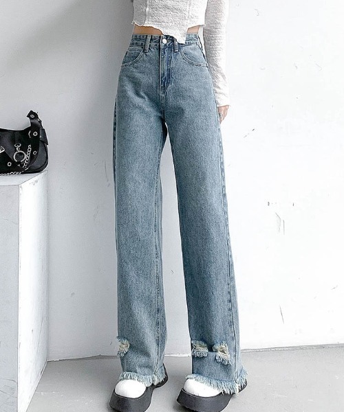 Sibra（シブラ）の「裾フリンジダメージデニム（デニムパンツ）」 - WEAR