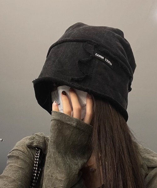 セール】[古着風ビーニー] リメイク風ダメージ ステッチ デザイン