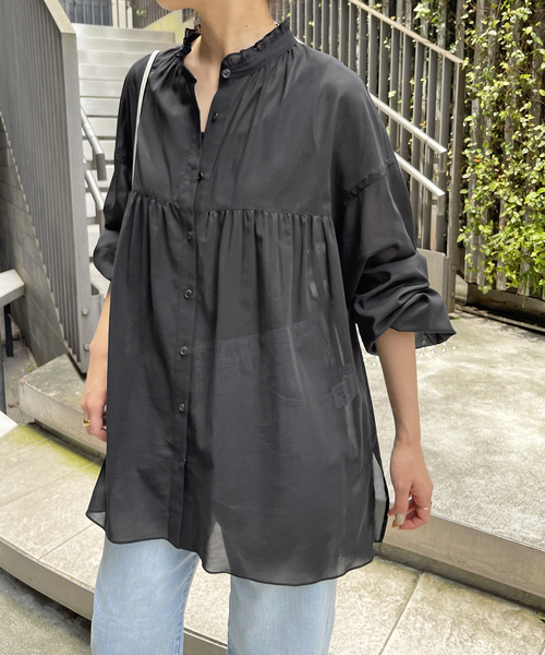 Spick & Span フリル襟 黒長袖シャツ Spick＆Span（スピック アンド