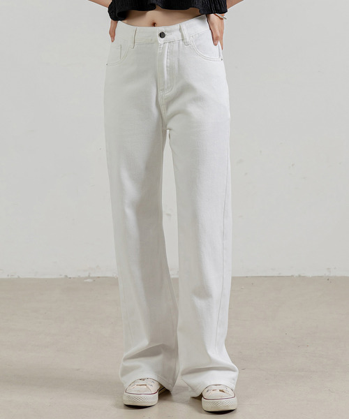 レディース スラっと美脚ハイウエストデニムストレートパンツ（デニム