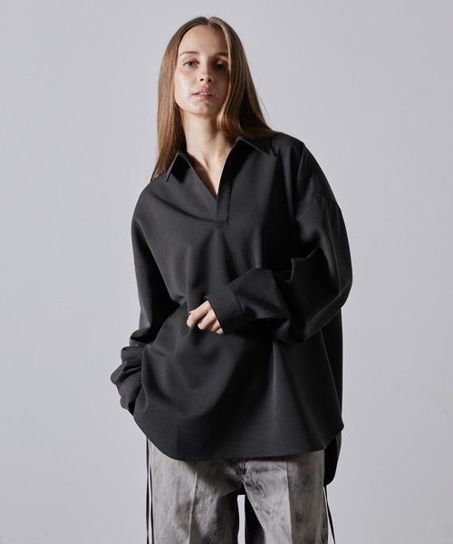 CLEL】Herringbone TR Side Lace Skipper Shirt /ヘリンボーンTRサイド