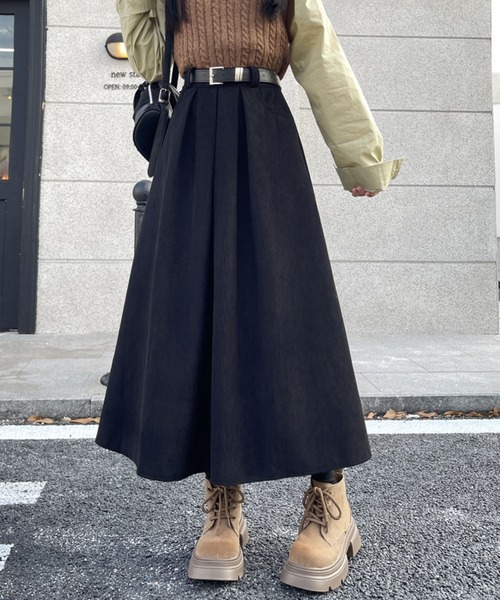 セール】コーデュロイロングスカート（ベルト付き）（スカート）｜2ly2