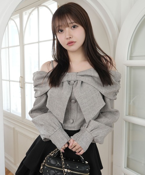 セール】リボンオフショルロングスリーブトップス（シャツ/ブラウス