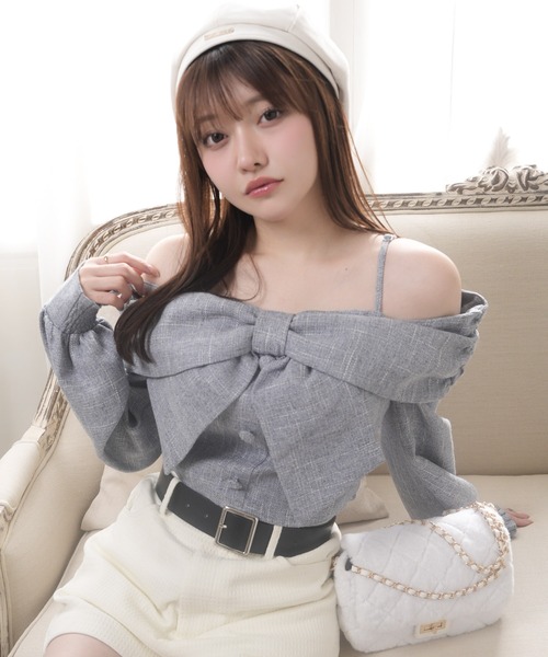 セール】リボンオフショルロングスリーブトップス（シャツ/ブラウス