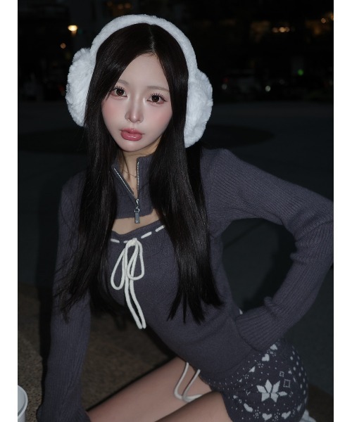 ステッチリボンオープンニットトップス（ニット/セーター）｜Darich