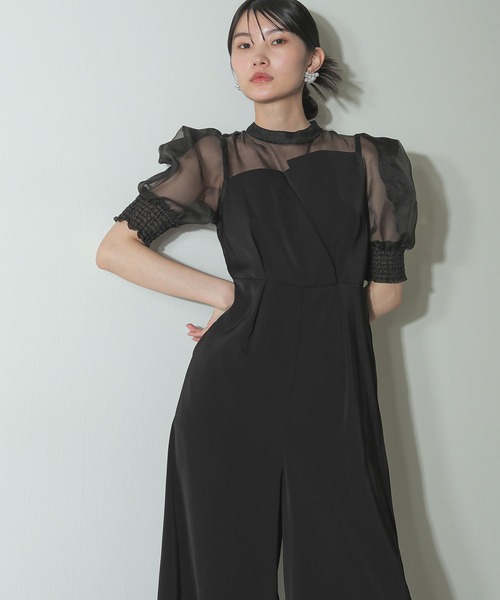 シアーボックススリーブ ビスチェ パンツドレス パーティー 結婚式