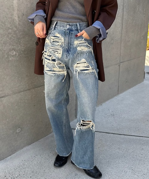 AMERI デニム UND HARD DAMAGE LOOSE DENIM 25 UND HARD DAMAGE LOOSE