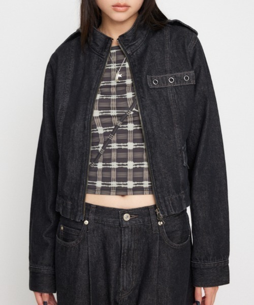 セール】STAND NECK ZIP デニムジャケット（デニムジャケット）｜LAGUA