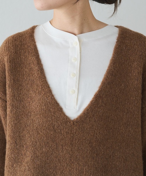 セール】アルパカ混深Vネックニットプルオーバー（ニット/セーター