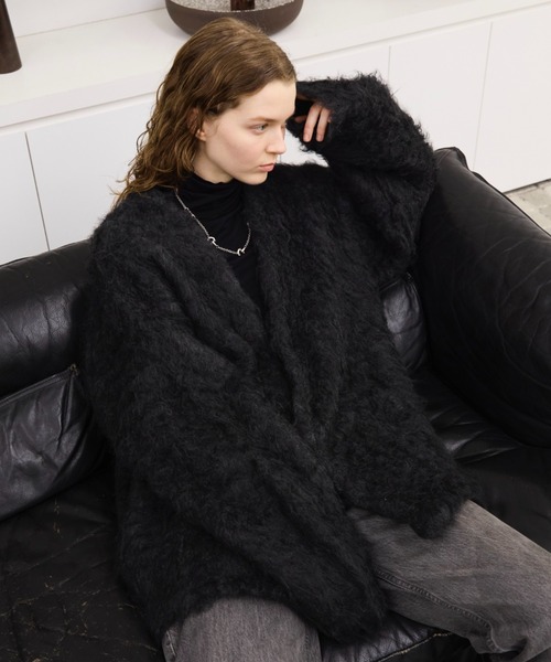 セール】Wool blend super volume shaggy knit cardigan / ウール