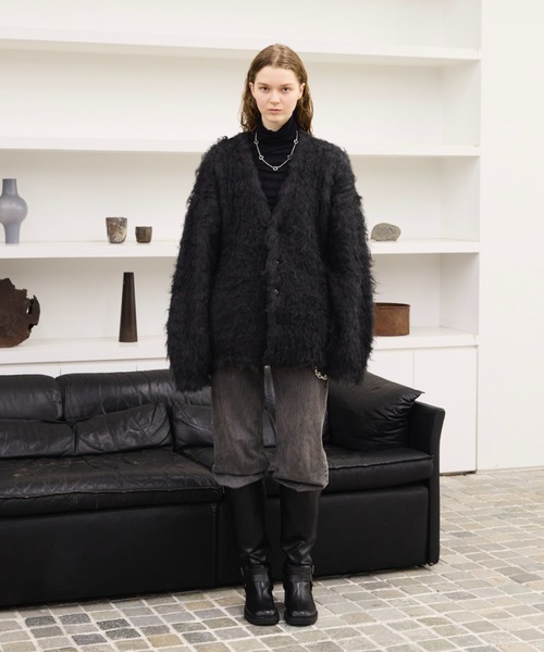 セール】Wool blend super volume shaggy knit cardigan / ウール