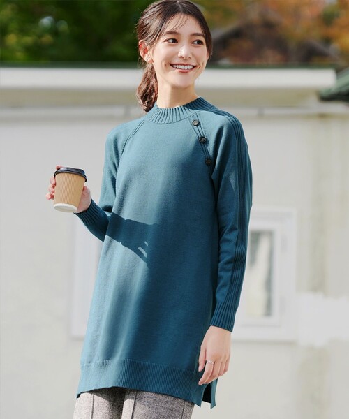 安田美沙子さん着用・選べる2type】ボタンニットチュニック（ニット
