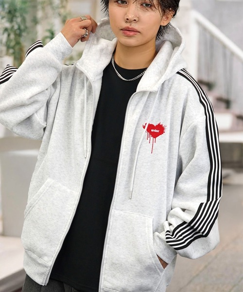 セール】ワイド ジップパーカー 裏起毛 長袖 グラフィック スウェット