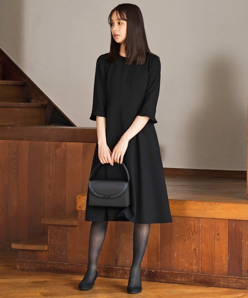 WEB限定】【喪服】【洗える】ノーカラー＆フレアワンピース ブラック